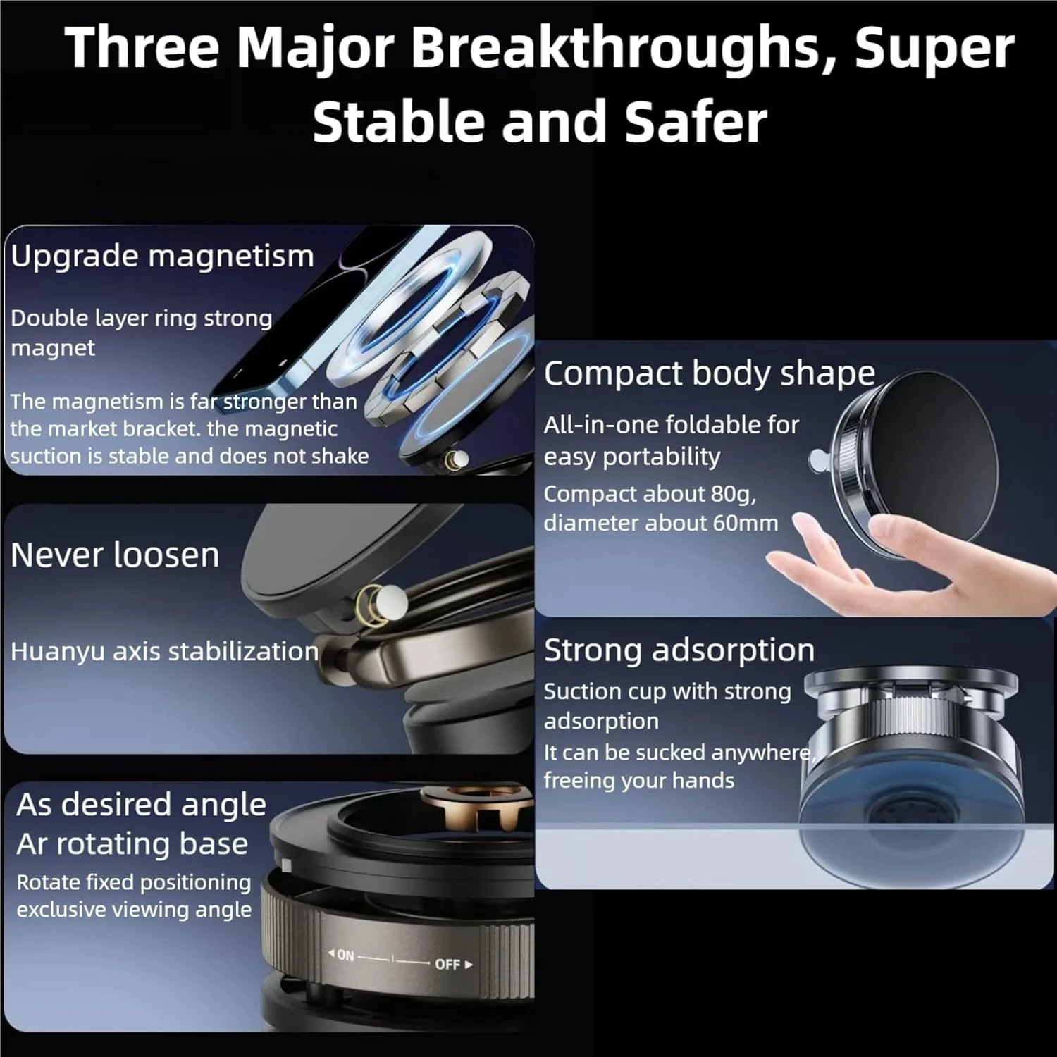 360° Magnetic Suction Phone Mount – Foldable Dual-Axis Stand for Car, Desk & Travel - Image 6