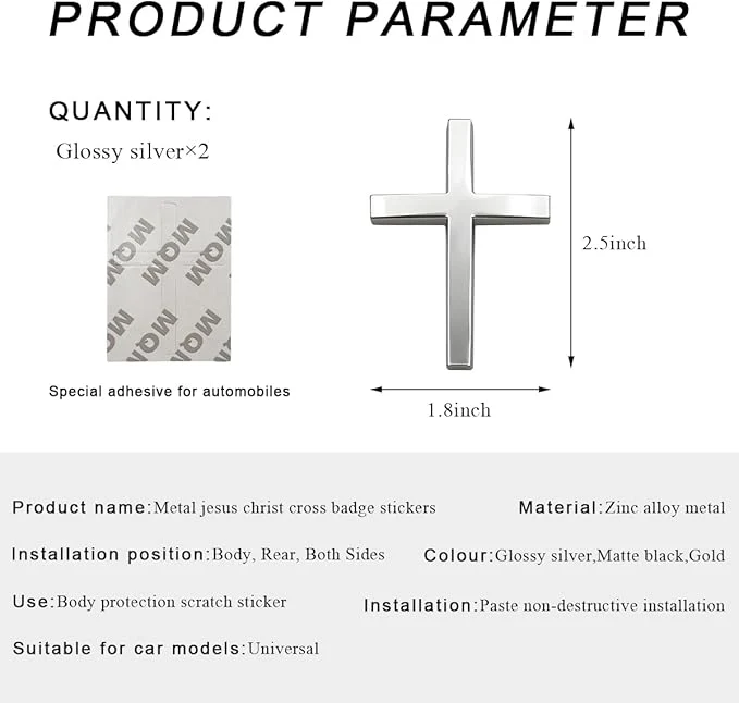 3D Metal Cross Car Sticker - Image 3