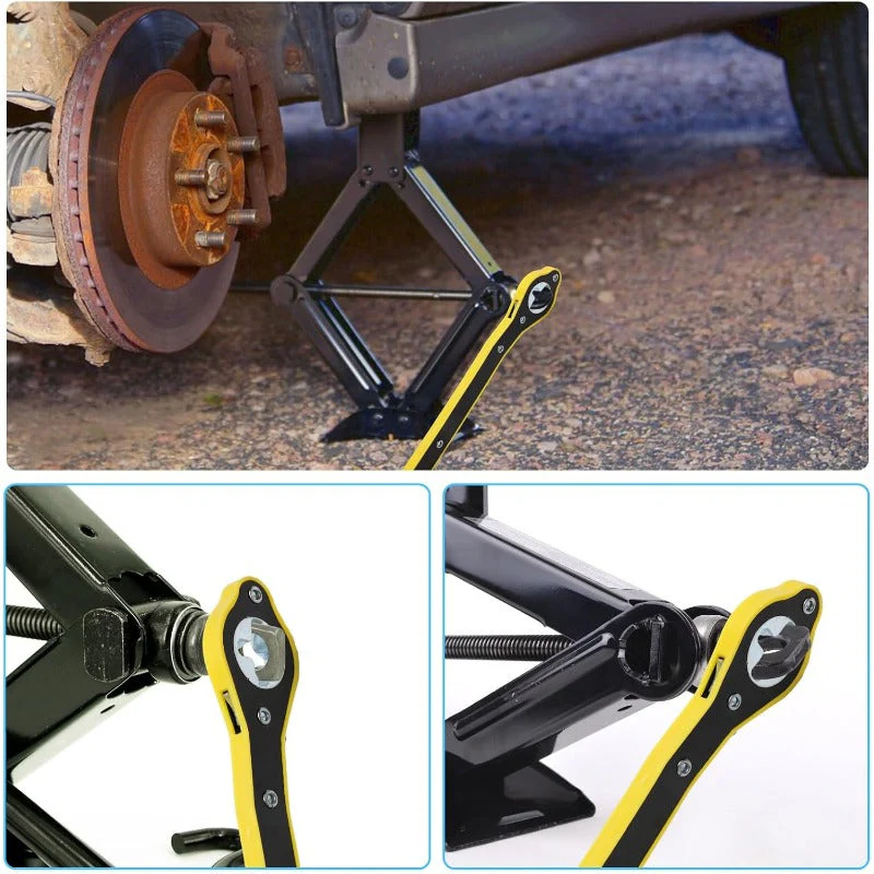 Heavy-Duty Scissor Jack Ratchet Wrench – 360° Rotating Tire Lift Tool with Cross Adapter Kit - Image 3