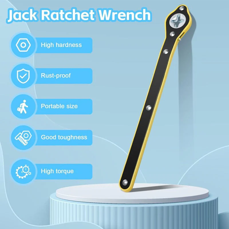 Heavy-Duty Scissor Jack Ratchet Wrench – 360° Rotating Tire Lift Tool with Cross Adapter Kit - Image 4
